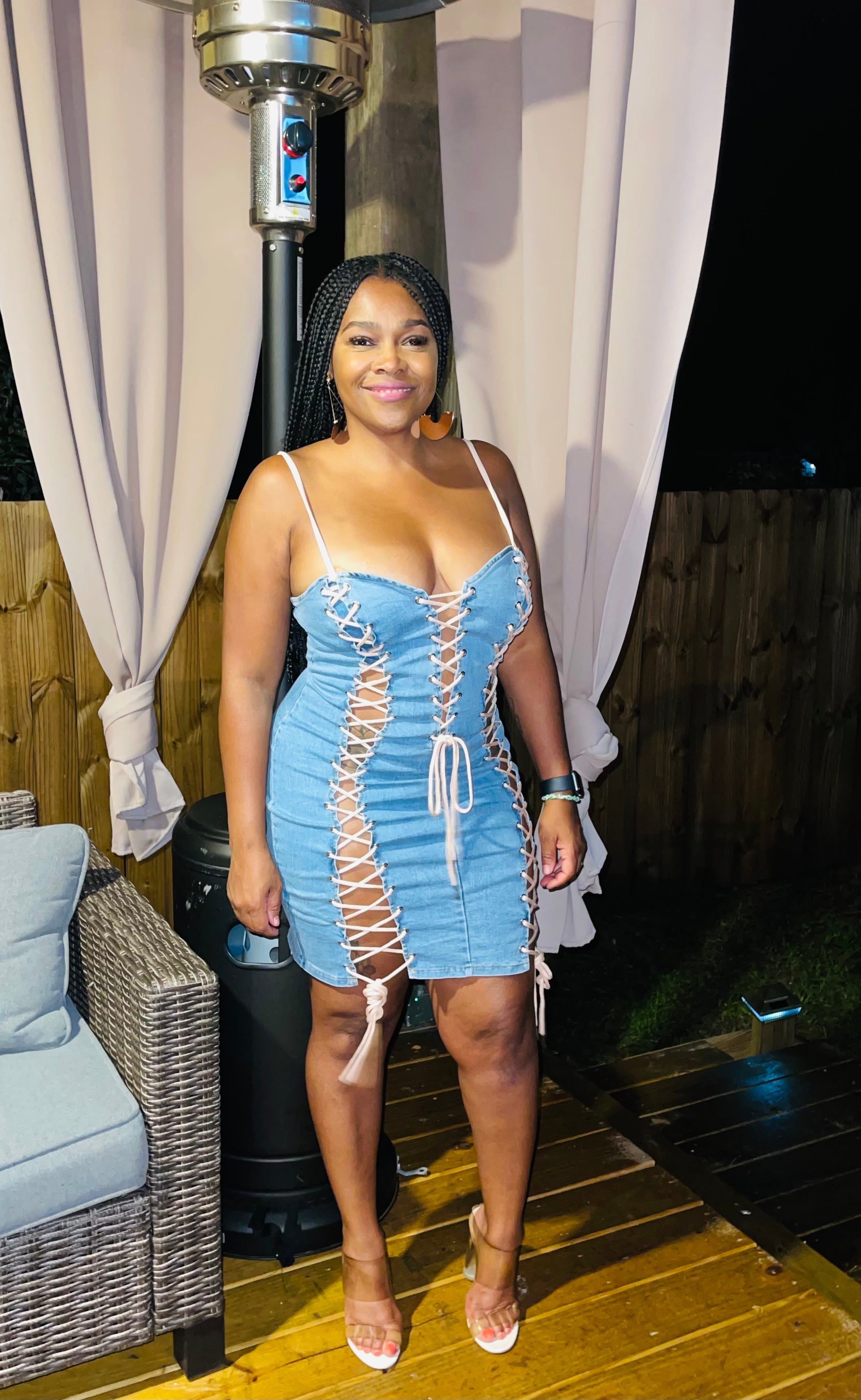 Pretty Denim Lace Up Mini Dress