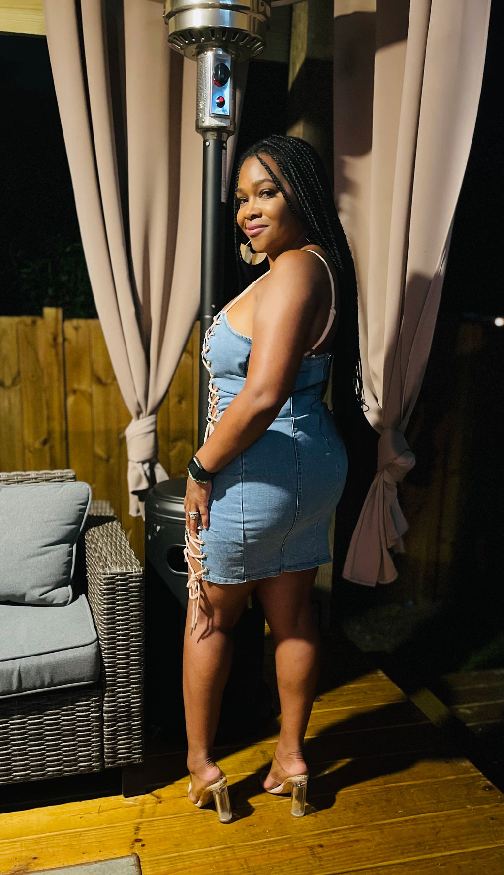 Pretty Denim Lace Up Mini Dress