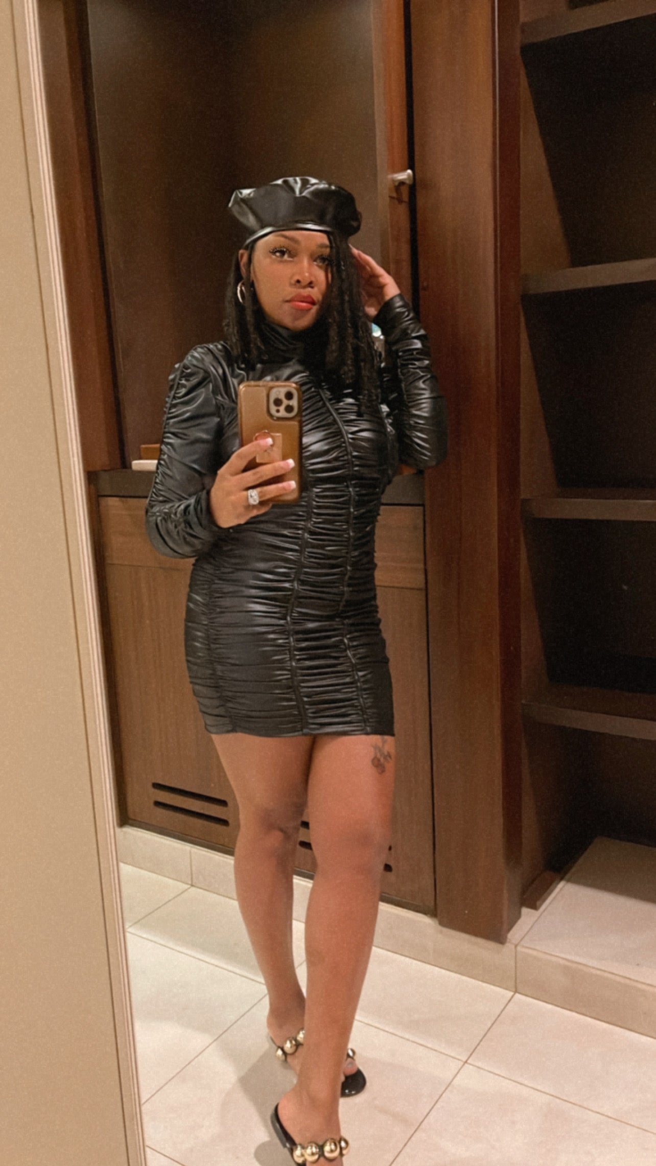 Pretty Shirring Leather Dress (2 Colors)