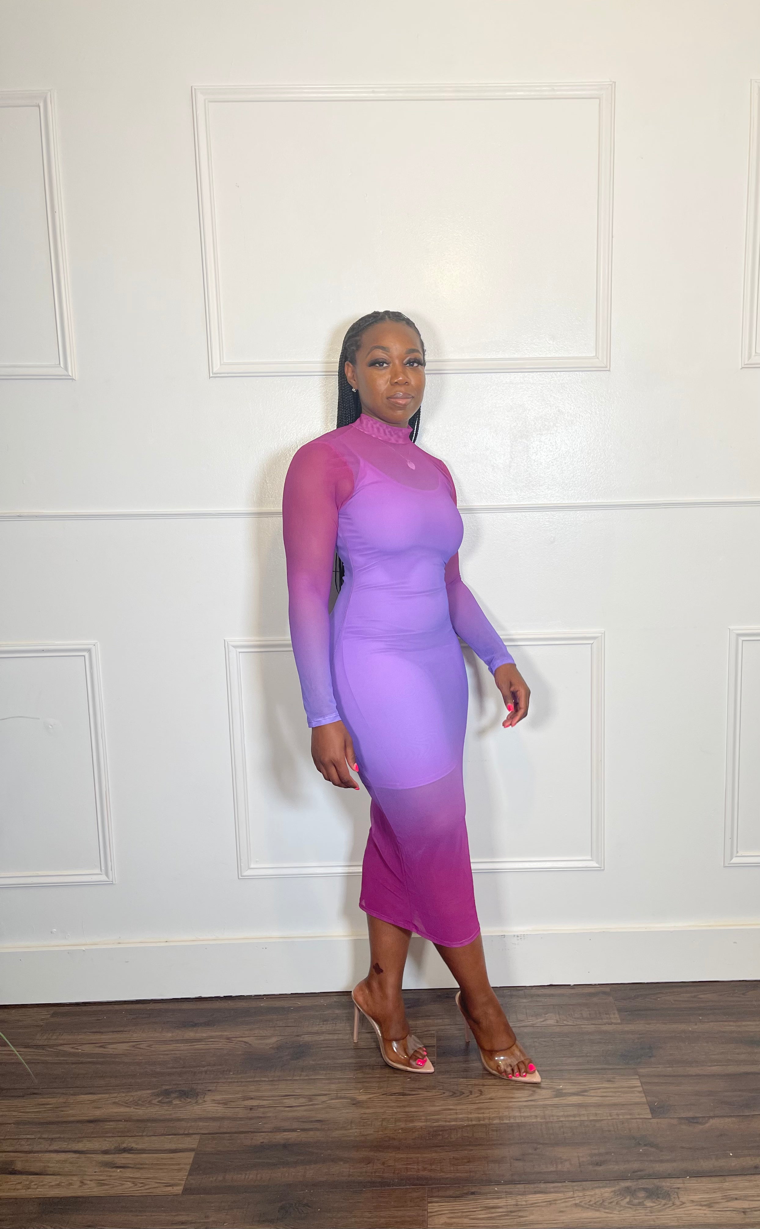 Mesh “Pretty” Long Sleeve Maxi Dress